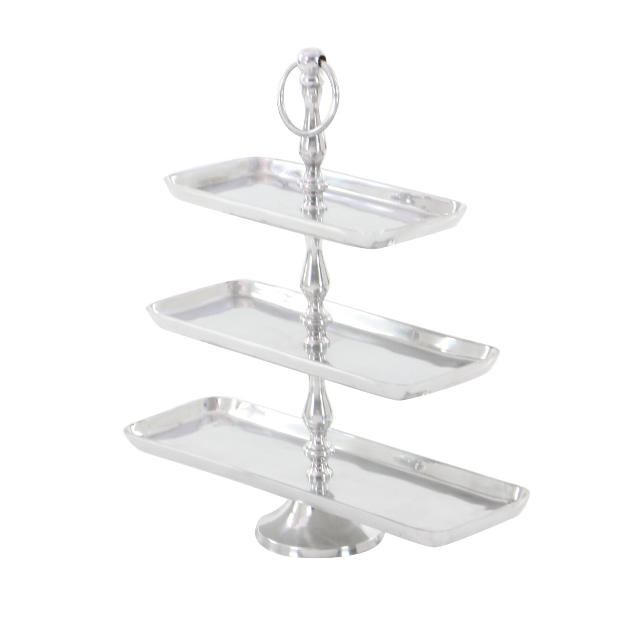 19" Silver Aluminum 3-Tier Tray Stand